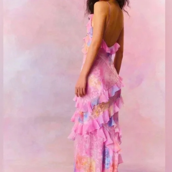 LoveShackFancy Rialto Floral Chiffon Maxi Dress in Candy Sparkle, Size 6 - Picture 4 of 6